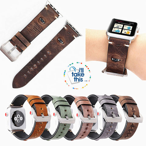 Image of Evil Eye, 3D glass eye iWatch wrist band, Personalize your Apple watch with this crafted leather watchband with adjustable buckle - I'LL TAKE THIS