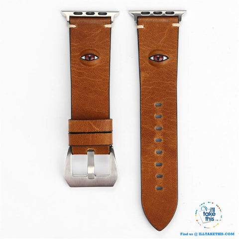 Image of Evil Eye, 3D glass eye iWatch wrist band, Personalize your Apple watch with this crafted leather watchband with adjustable buckle - I'LL TAKE THIS