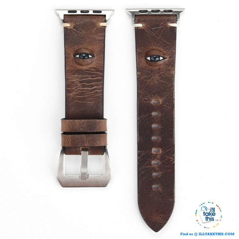 Image of Evil Eye, 3D glass eye iWatch wrist band, Personalize your Apple watch with this crafted leather watchband with adjustable buckle - I'LL TAKE THIS