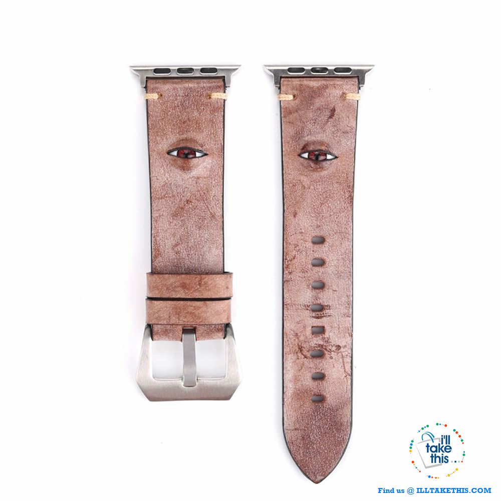 Evil Eye, 3D glass eye iWatch wrist band, Personalize your Apple watch with this crafted leather watchband with adjustable buckle - I'LL TAKE THIS