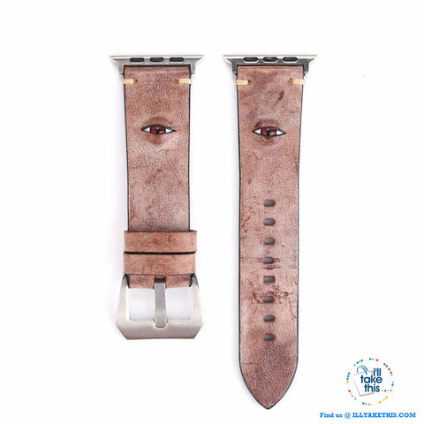 Image of Evil Eye, 3D glass eye iWatch wrist band, Personalize your Apple watch with this crafted leather watchband with adjustable buckle - I'LL TAKE THIS