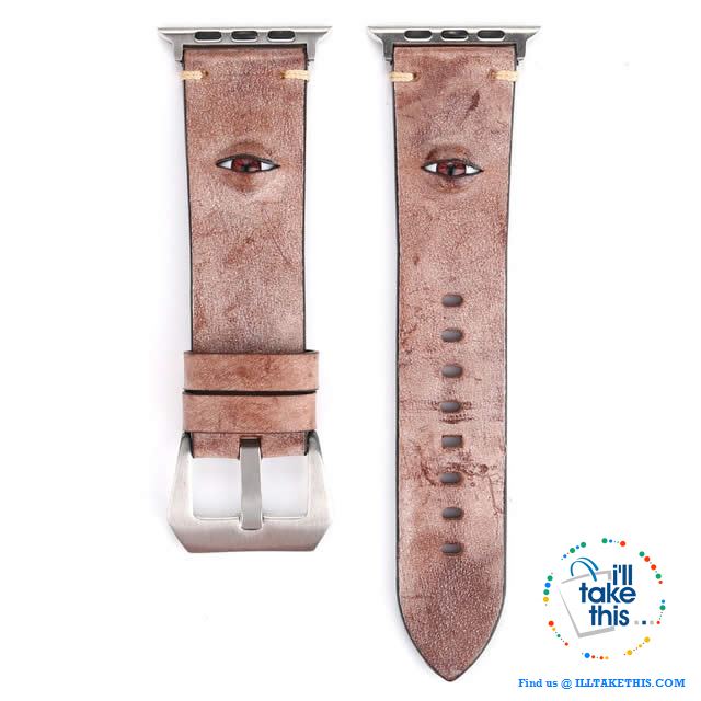 Evil Eye, 3D glass eye iWatch wrist band, Personalize your Apple watch with this crafted leather watchband with adjustable buckle - I'LL TAKE THIS