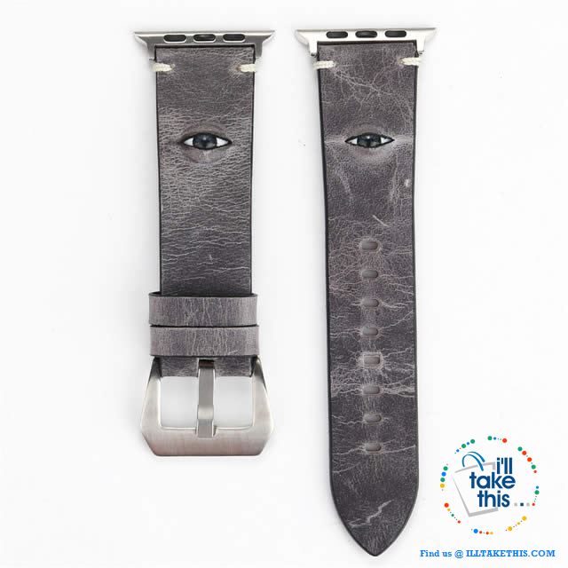 Evil Eye, 3D glass eye iWatch wrist band, Personalize your Apple watch with this crafted leather watchband with adjustable buckle - I'LL TAKE THIS