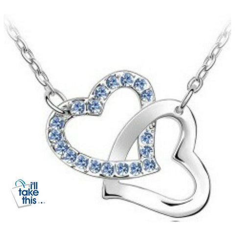 Image of Double Hearts Pendant with Crystal Zircon Alloy Eight Colors Necklace - I'LL TAKE THIS