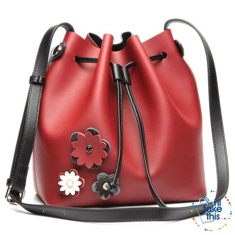 Image of Rerto Style Floral Patchwork Bucket Shoulder Handbag Vintage Soft Designer Genuine Leather Crossbody Bag - I'LL TAKE THIS