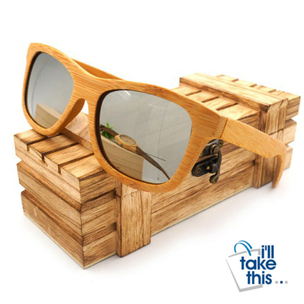 Gift Boxed Vintage Wayfarer Style Bamboo Wooden Sunglasses - I'LL TAKE THIS