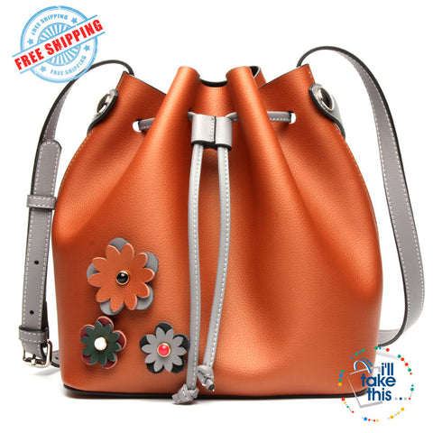 Image of Rerto Style Floral Patchwork Bucket Shoulder Handbag Vintage Soft Designer Genuine Leather Crossbody Bag - I'LL TAKE THIS