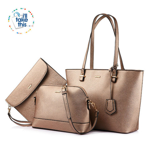 Image of Women’s Handbag 3 Set Collection, Leather-look Large capacity tote, Crossbody bag + Small purse - I'LL TAKE THIS