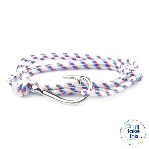 Image of Adjustable Rope Fishing Style Bracelet, with a Silver Fishing hook clasp - I'LL TAKE THIS