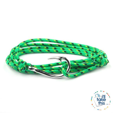 Image of Adjustable Rope Fishing Style Bracelet, with a Silver Fishing hook clasp - I'LL TAKE THIS