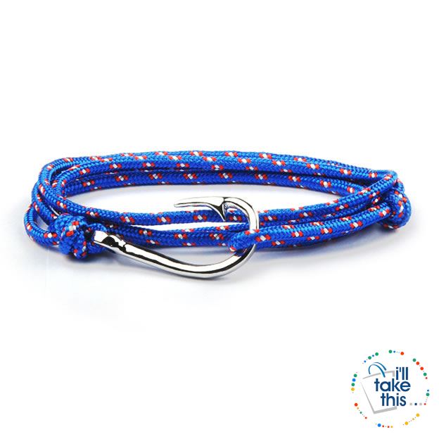 Adjustable Rope Fishing Style Bracelet, with a Silver Fishing hook clasp - I'LL TAKE THIS