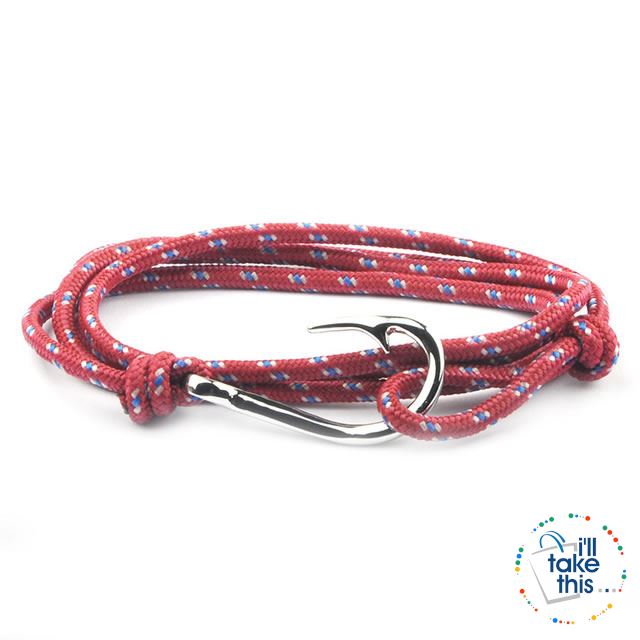 Adjustable Rope Fishing Style Bracelet, with a Silver Fishing hook clasp - I'LL TAKE THIS