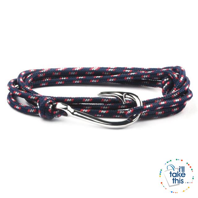 Adjustable Rope Fishing Style Bracelet, with a Silver Fishing hook clasp - I'LL TAKE THIS