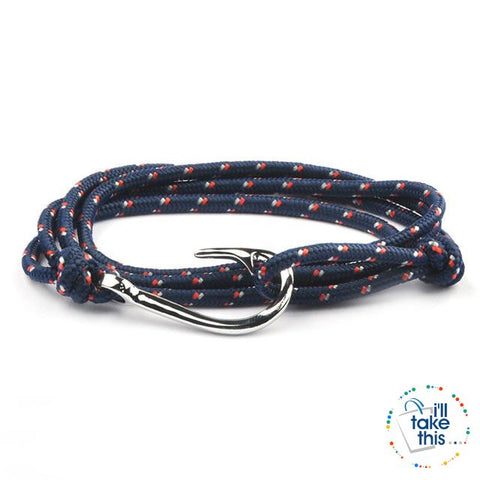 Image of Adjustable Rope Fishing Style Bracelet, with a Silver Fishing hook clasp - I'LL TAKE THIS