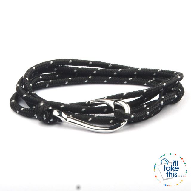 Adjustable Rope Fishing Style Bracelet, with a Silver Fishing hook clasp - I'LL TAKE THIS