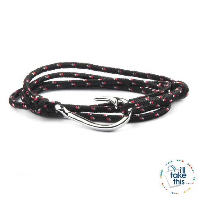 Adjustable Rope Fishing Style Bracelet, with a Silver Fishing hook clasp - I'LL TAKE THIS