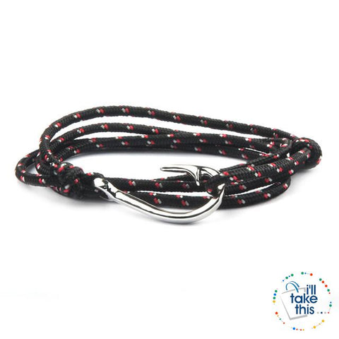 Image of Adjustable Rope Fishing Style Bracelet, with a Silver Fishing hook clasp - I'LL TAKE THIS