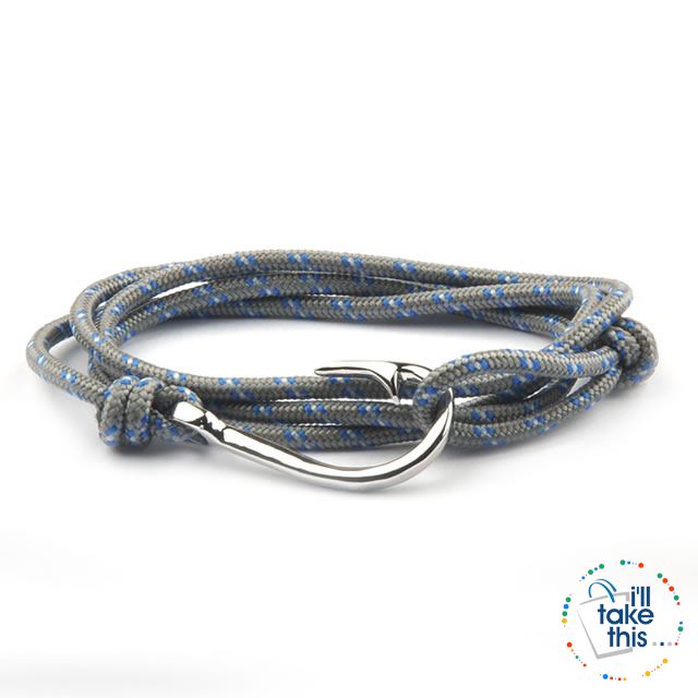 Adjustable Rope Fishing Style Bracelet, with a Silver Fishing hook clasp - I'LL TAKE THIS