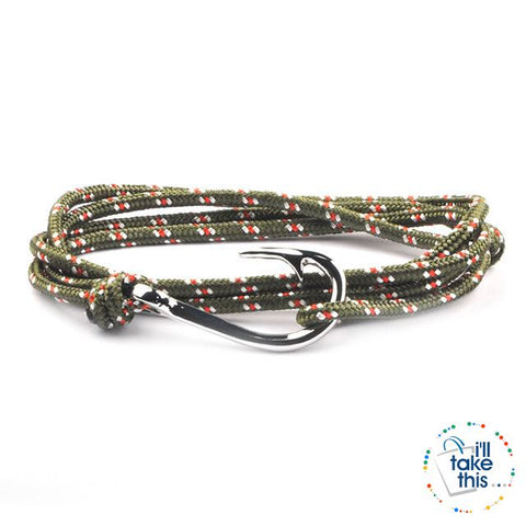 Image of Adjustable Rope Fishing Style Bracelet, with a Silver Fishing hook clasp - I'LL TAKE THIS