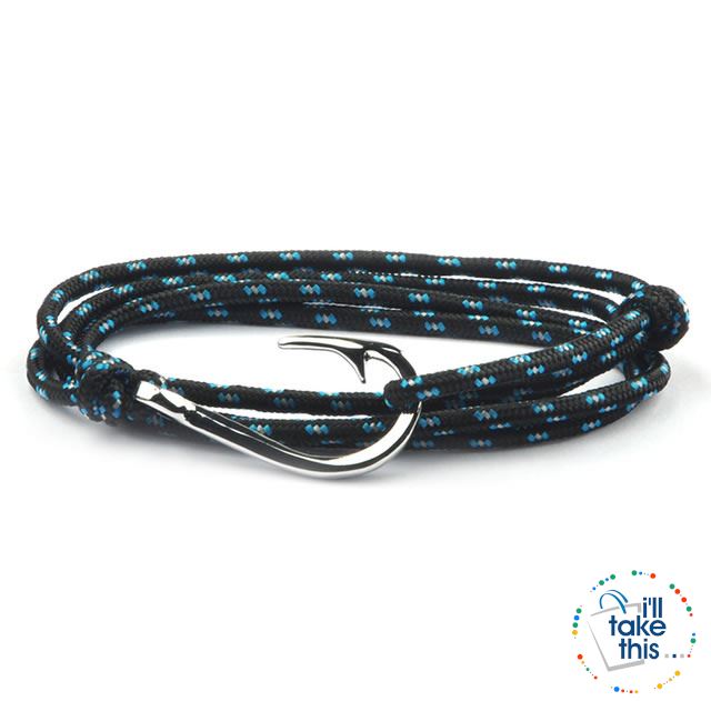 Adjustable Rope Fishing Style Bracelet, with a Silver Fishing hook clasp - I'LL TAKE THIS