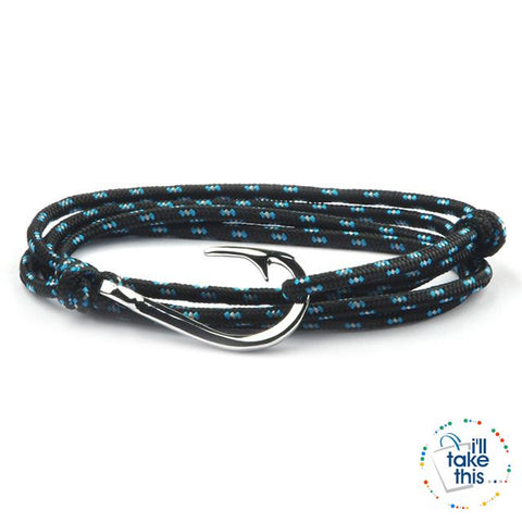 Image of Adjustable Rope Fishing Style Bracelet, with a Silver Fishing hook clasp - I'LL TAKE THIS
