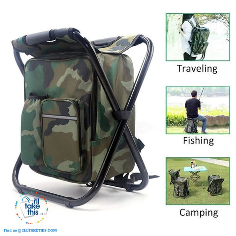 Image of Folding Chair Stool Backpack with Insulated Cooler IDEAL for your next Fishing or Camping trip - I'LL TAKE THIS