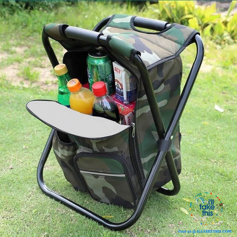 Image of Folding Chair Stool Backpack with Insulated Cooler IDEAL for your next Fishing or Camping trip - I'LL TAKE THIS