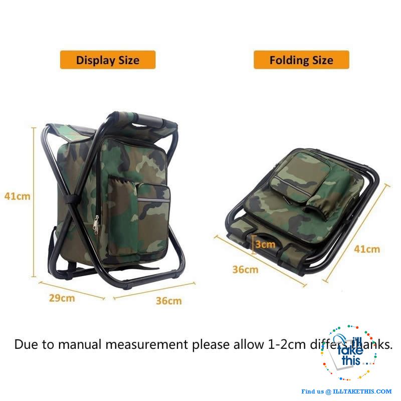 Folding Chair Stool Backpack with Insulated Cooler IDEAL for your next Fishing or Camping trip - I'LL TAKE THIS