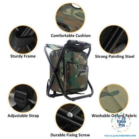 Image of Folding Chair Stool Backpack with Insulated Cooler IDEAL for your next Fishing or Camping trip - I'LL TAKE THIS