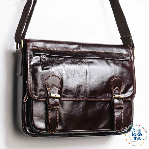 Image of Business Style Vintage Shoulder bag with a tonne of room to go - Genuine Leather in Black or Brown - I'LL TAKE THIS