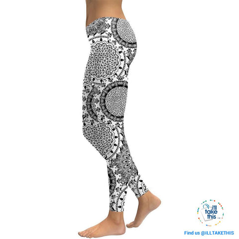 Image of Grey Flower Mandala Series Leggings, High Waisted Slimming Pants suit Yoga, Pilates - I'LL TAKE THIS