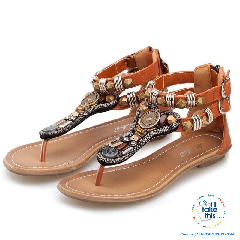 Gypsy Styled String/Beaded Sandals with rear zipper ideal Flat Shoe Flip flops - I'LL TAKE THIS