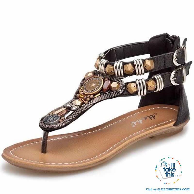 Gypsy Styled String/Beaded Sandals with rear zipper ideal Flat Shoe Flip flops - I'LL TAKE THIS