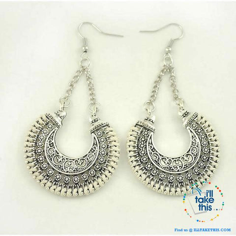 Image of ๐ Handmade Bohemian Tibetan Vintage Round Drop Style Earrings 2.2"x1.43" - 5 Colors choice - I'LL TAKE THIS