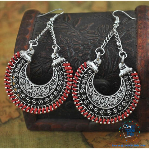 Image of ๐ Handmade Bohemian Tibetan Vintage Round Drop Style Earrings 2.2"x1.43" - 5 Colors choice - I'LL TAKE THIS