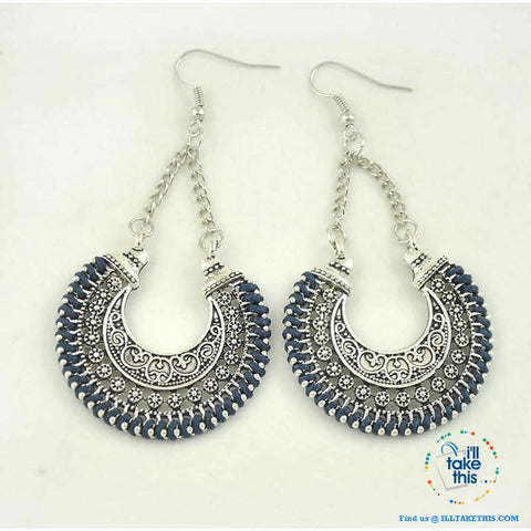 Image of ๐ Handmade Bohemian Tibetan Vintage Round Drop Style Earrings 2.2"x1.43" - 5 Colors choice - I'LL TAKE THIS
