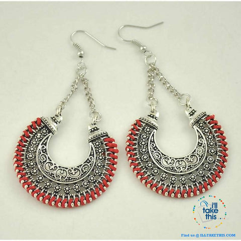 Image of ๐ Handmade Bohemian Tibetan Vintage Round Drop Style Earrings 2.2"x1.43" - 5 Colors choice - I'LL TAKE THIS