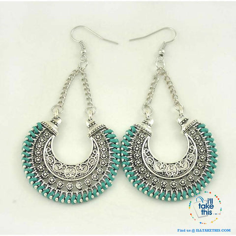 Image of ๐ Handmade Bohemian Tibetan Vintage Round Drop Style Earrings 2.2"x1.43" - 5 Colors choice - I'LL TAKE THIS