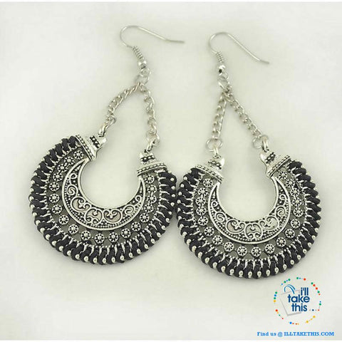 Image of ๐ Handmade Bohemian Tibetan Vintage Round Drop Style Earrings 2.2"x1.43" - 5 Colors choice - I'LL TAKE THIS