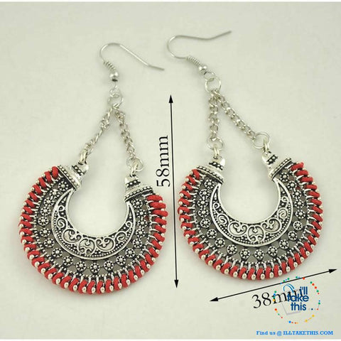 Image of ๐ Handmade Bohemian Tibetan Vintage Round Drop Style Earrings 2.2"x1.43" - 5 Colors choice - I'LL TAKE THIS