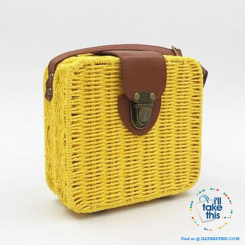 Image of Women's Handmade CUBE Bohemian inspired small Straw Crossbody Bag - 8 Fashionable Colors - I'LL TAKE THIS