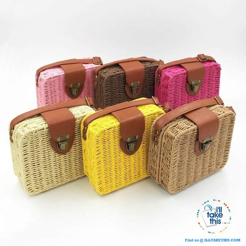 Image of Women's Handmade CUBE Bohemian inspired small Straw Crossbody Bag - 8 Fashionable Colors - I'LL TAKE THIS