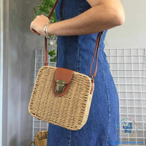 Image of Women's Handmade CUBE Bohemian inspired small Straw Crossbody Bag - 8 Fashionable Colors - I'LL TAKE THIS