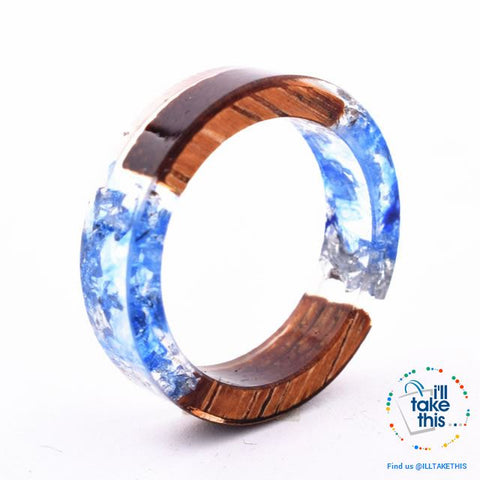 Image of Handmade Floral, Wooden Resin Rings, featuring internal micro plants, beeswax polish finish - I'LL TAKE THIS