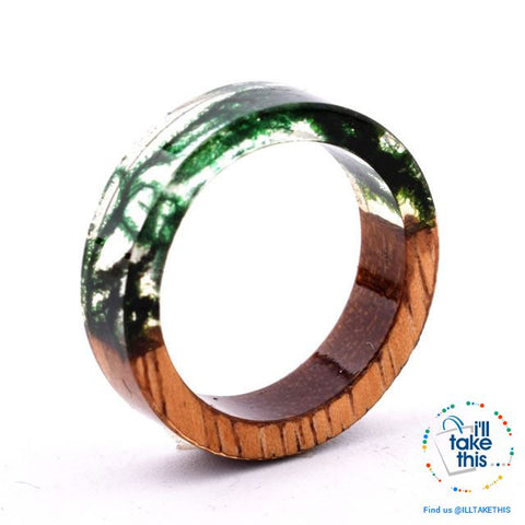 Image of Handmade Floral, Wooden Resin Rings, featuring internal micro plants, beeswax polish finish - I'LL TAKE THIS
