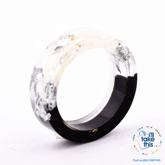 Handmade Floral, Wooden Resin Rings, featuring internal micro plants, beeswax polish finish - I'LL TAKE THIS