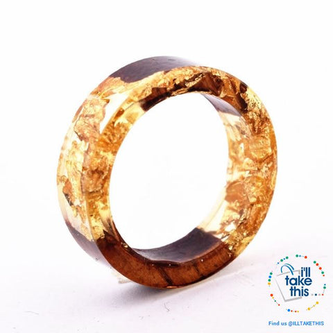 Image of Handmade Floral, Wooden Resin Rings, featuring internal micro plants, beeswax polish finish - I'LL TAKE THIS