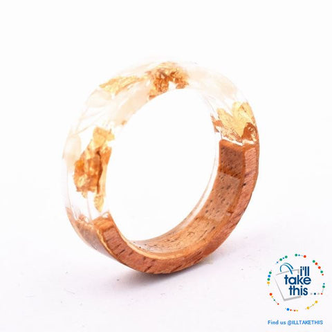 Image of Handmade Floral, Wooden Resin Rings, featuring internal micro plants, beeswax polish finish - I'LL TAKE THIS