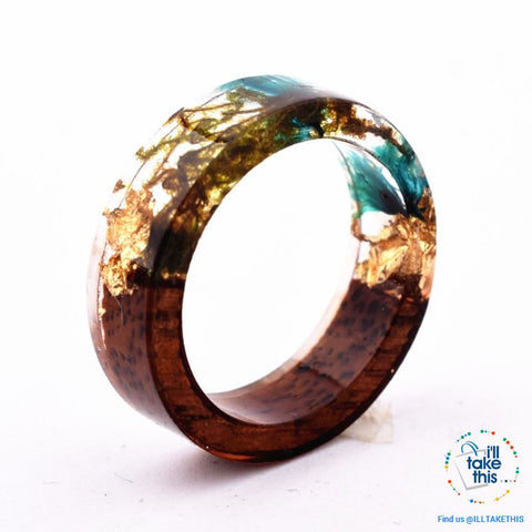 Image of Handmade Floral, Wooden Resin Rings, featuring internal micro plants, beeswax polish finish - I'LL TAKE THIS