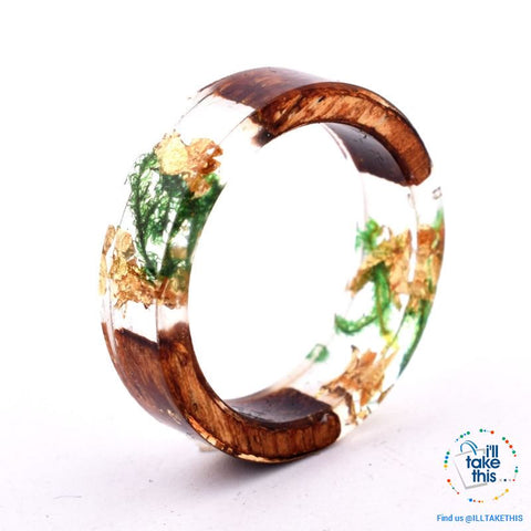 Image of Handmade Floral, Wooden Resin Rings, featuring internal micro plants, beeswax polish finish - I'LL TAKE THIS